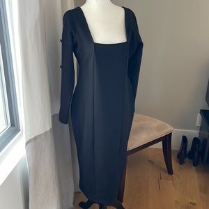 Square neck ribbed long sleeve dress